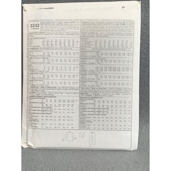 McCalls 3242 Womens Pants Top Jacket Sewing Pattern Sizes 8-12 - Picture 2 of 2